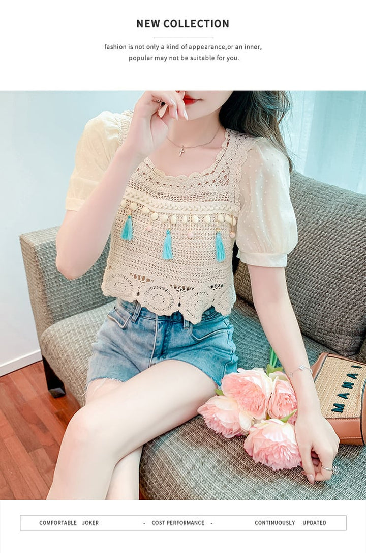 【tops】柔らかくて優しい印象カットワークニットトップス　M17061