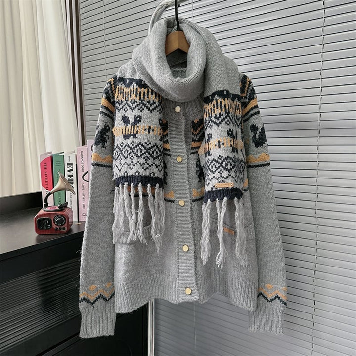 【outer】ニットカーデマフラー付き　M27562