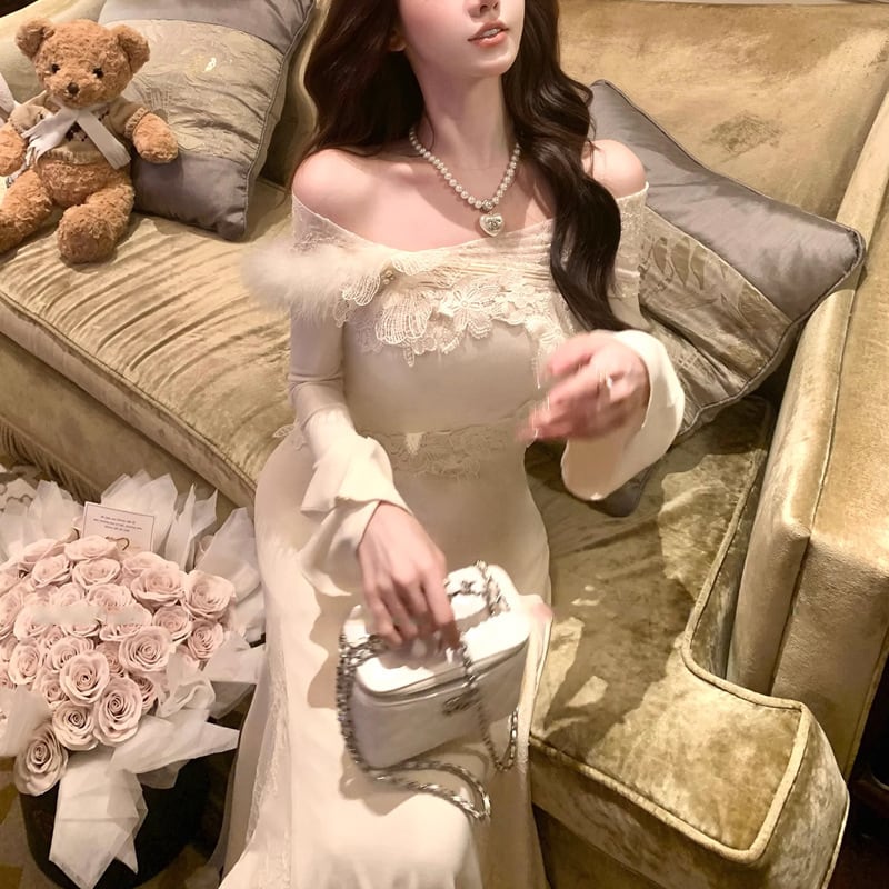 【dress】レース切り替ワンピニットワンピース　M26641
