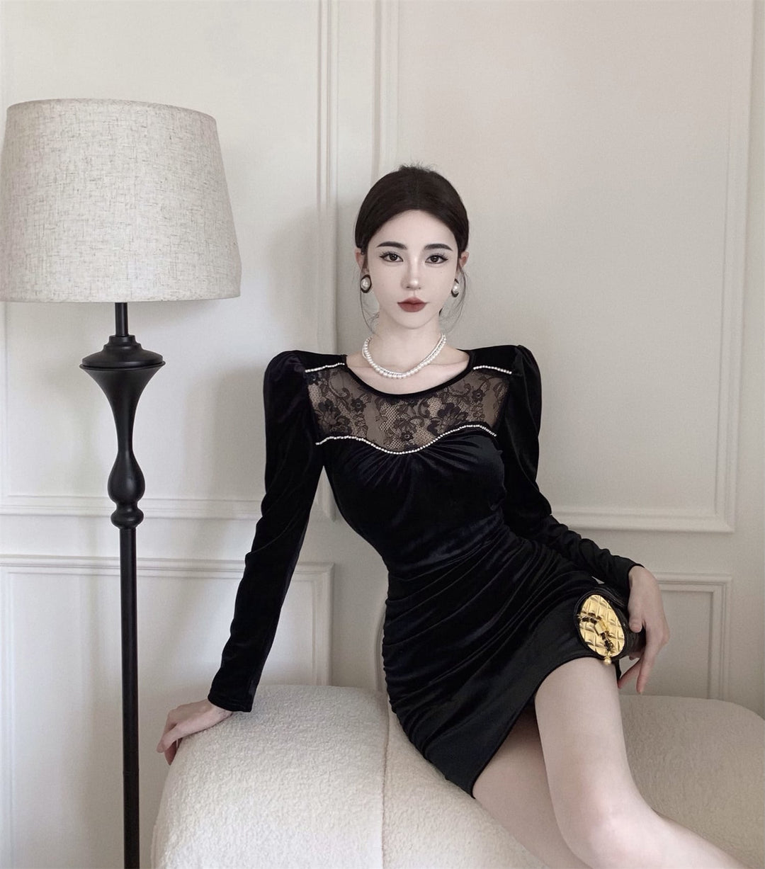 【dress】レース切り替えデートワンピース　M26639