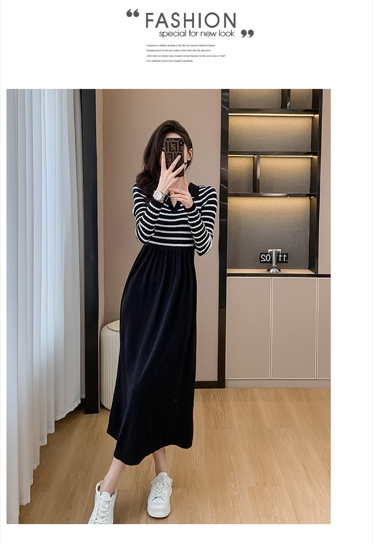 【dress】ボーダー柄ドッキングワンピース　M18390