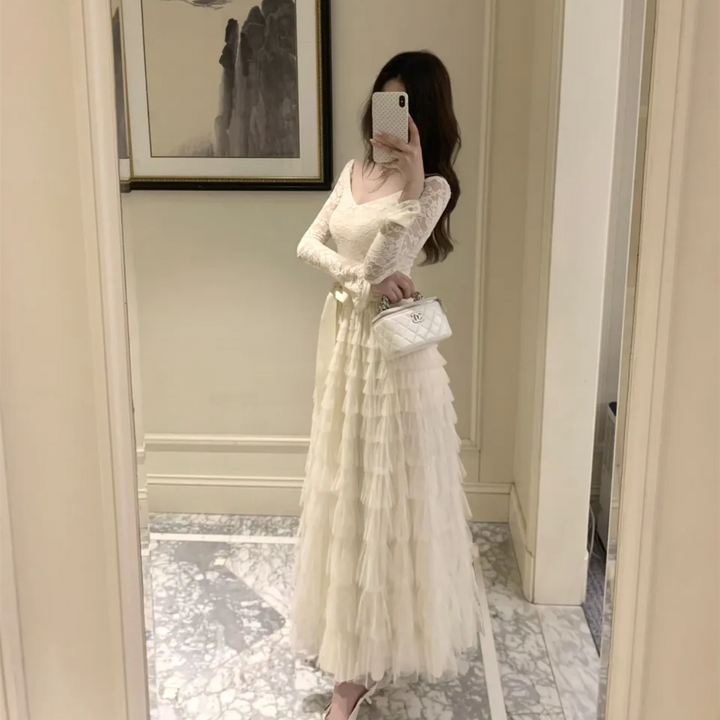 【dress】レースドッキングティアードワンピース　N3475