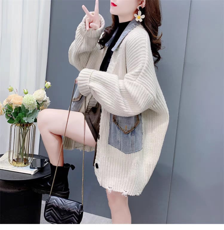 【outer】デニム切り替えニットカーデ　M27640