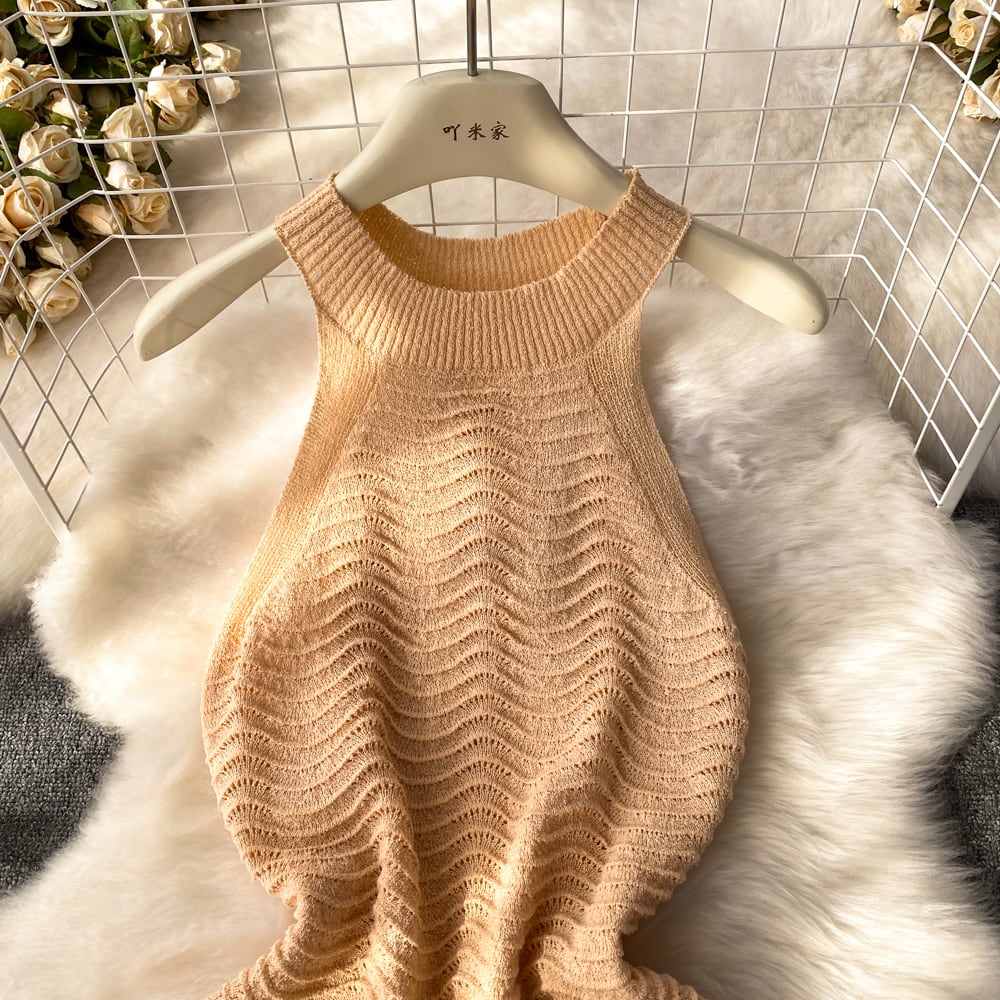 【dress】大人らしい ノースリーブ薄手ニットワンピース　M17145