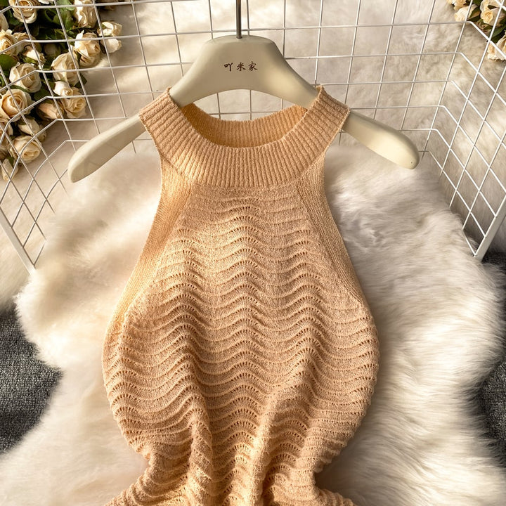 【dress】大人らしい ノースリーブ薄手ニットワンピース　M17145