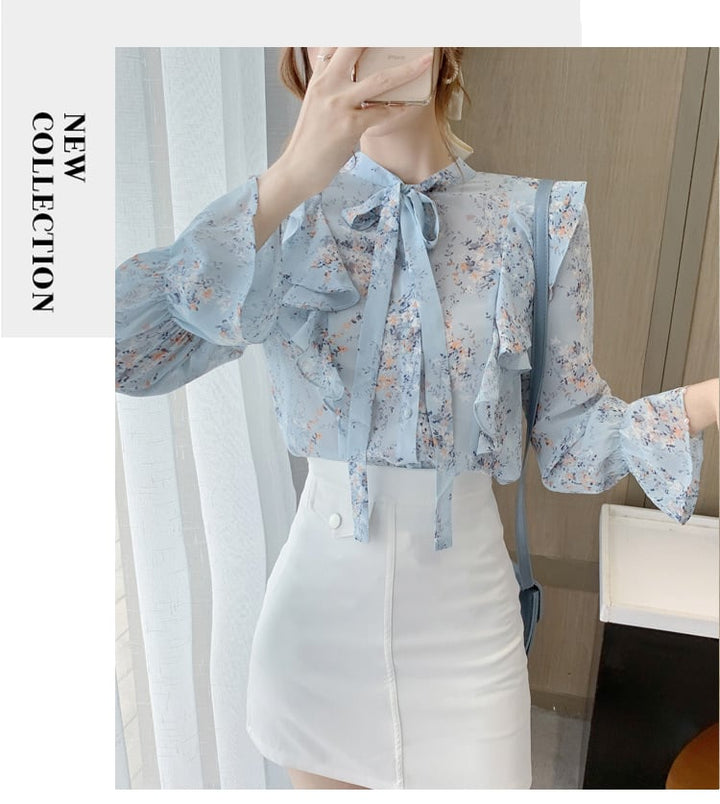 【tops】フリル花柄シャツトップス　M18310