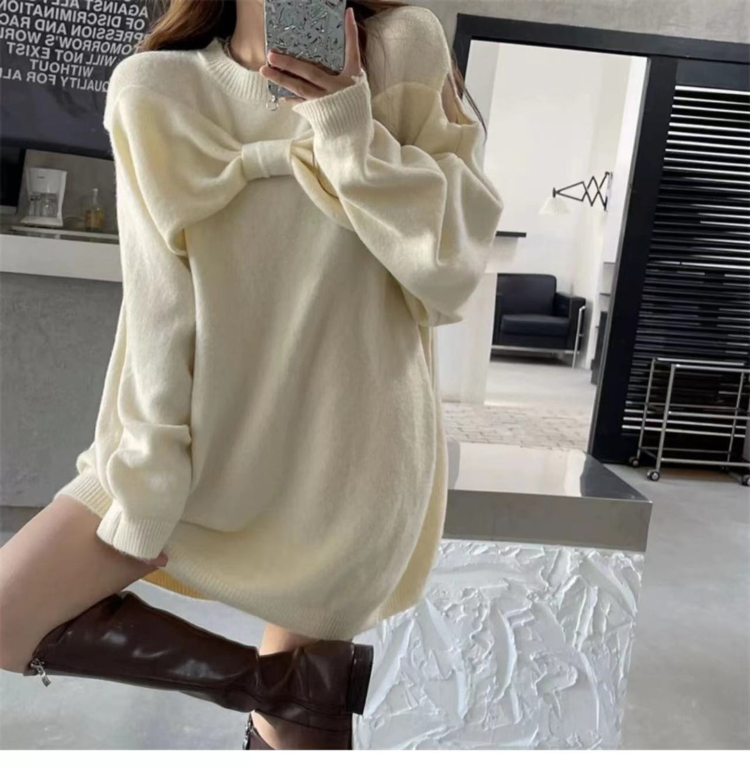 【tops】リボン付きクルーネックニットセーター　M17749