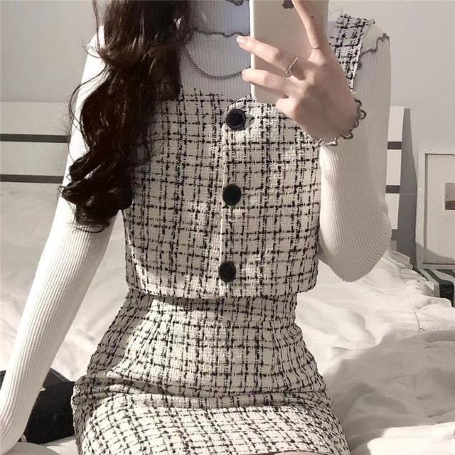【set】ツイードトップス×ミニスカートセット　N2050