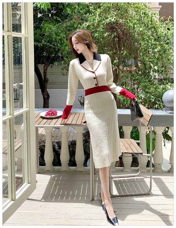 【dress】配色ニットワンピース　M25706
