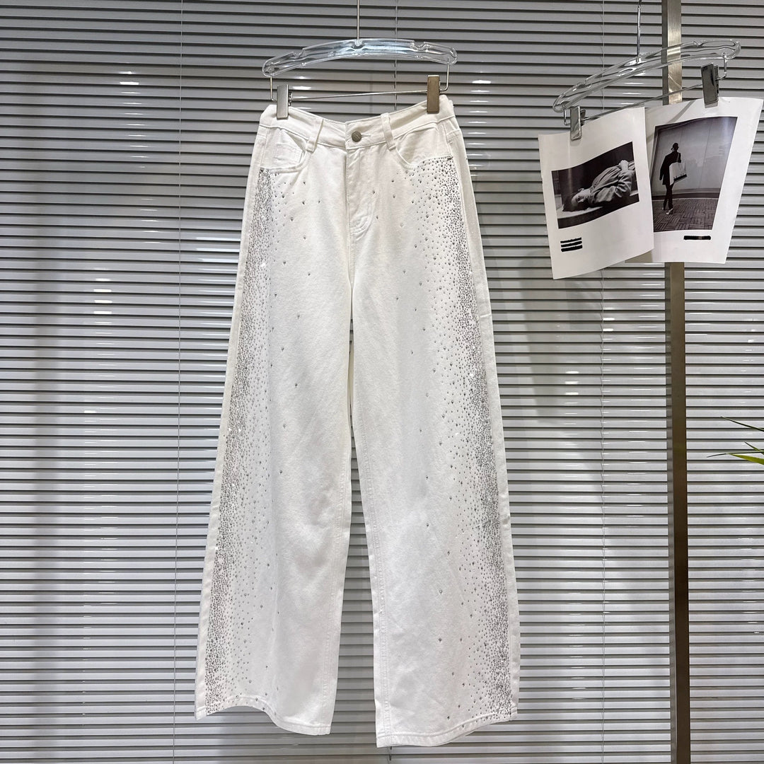 【bottoms】ラインストーン付きバックリボンデニムパンツ  K0546