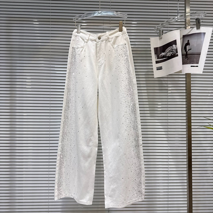 【bottoms】ラインストーン付きバックリボンデニムパンツ  K0546