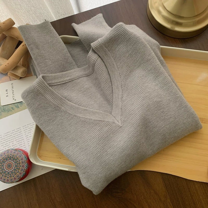 【tops】Vネックニット長袖Tシャツ　M29415