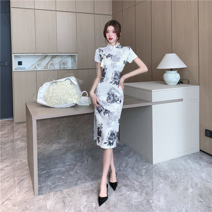 【dress】絶対流行エレガントスリットプリントワンピース　M16799