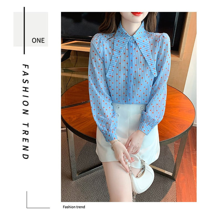 【tops】今季マストバイドット柄パフスリーブシャツ　M17239