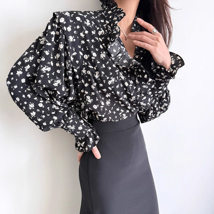 【tops】フリル花柄ブラウス　M29581