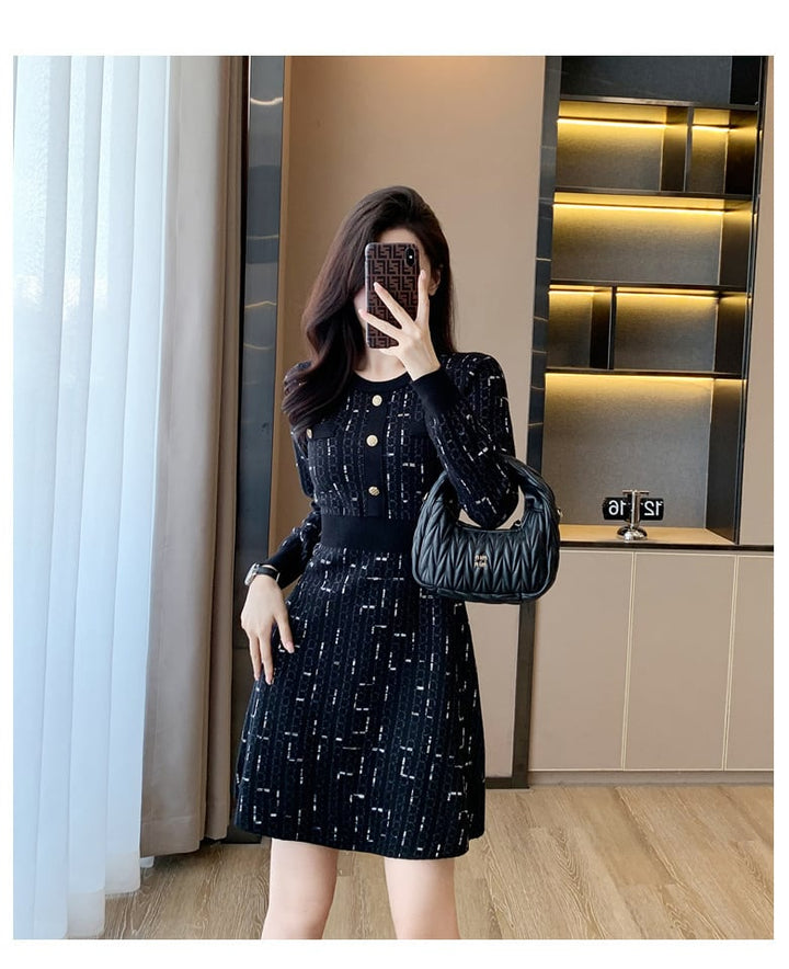 【dress】ボタンデザインニットワンピース　M18257