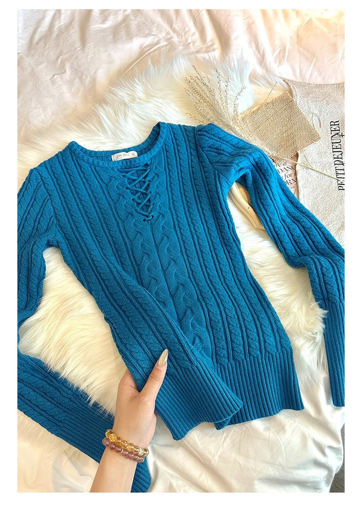 【tops】カットワークニットトップス　ニットトップス