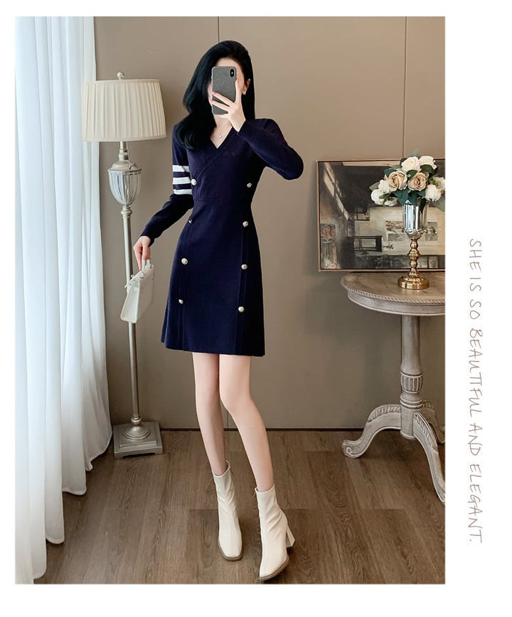 【dress】ダブルボタンニットワンピース　M25366
