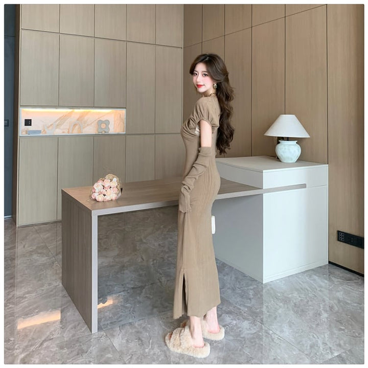 【dress】スリットワンピースアームカバー付き　M18188