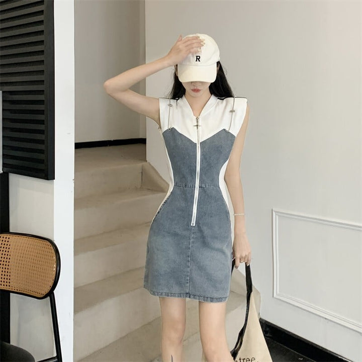 【dress】韓国系ファッション切り替えデニムワンピース　M17278