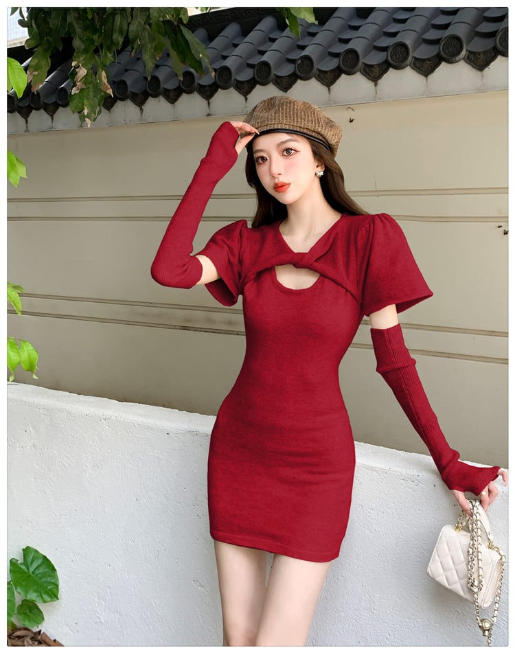 【dress】ニットワンピースアームカバー付き　M26583