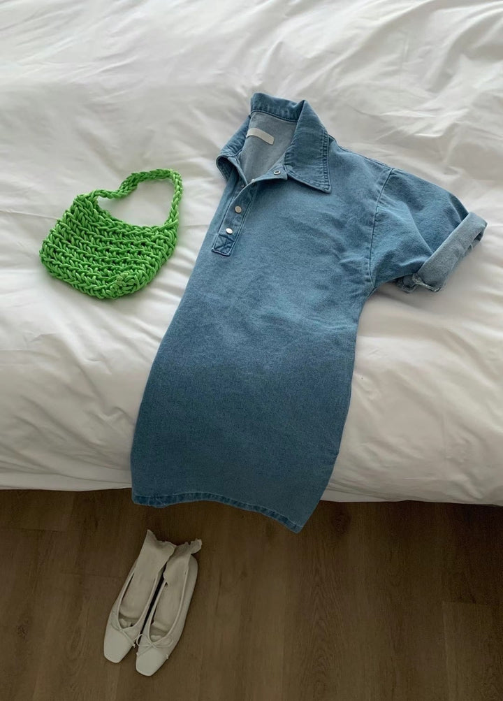 【dress】POLOネックデニムワンピース　M23901