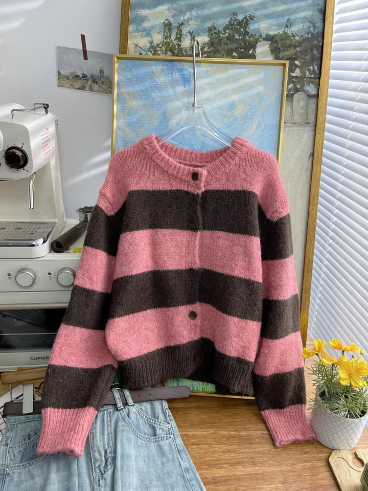 【outer】ボーダー柄ニットカーデ　M26577