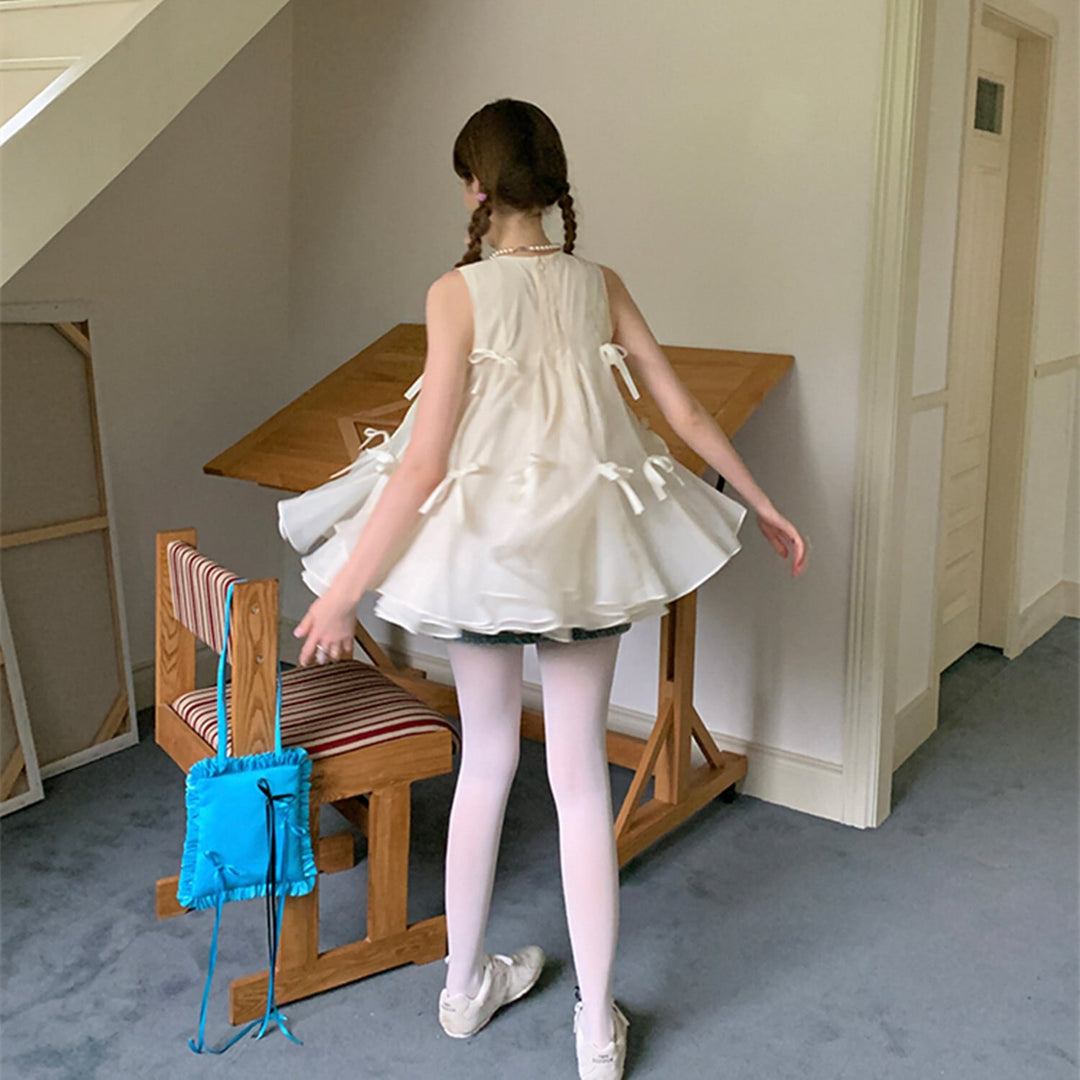 【tops】リボンペプラムノースリーブトップス　N3011