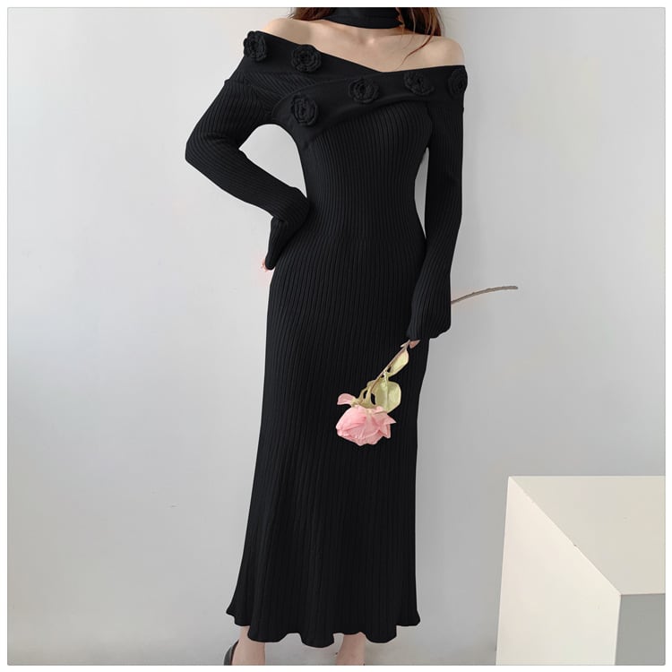 【dress】ボートネックニットワンピース　M18127