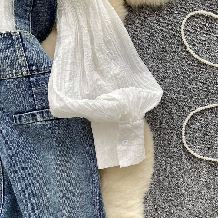 【set】シャツトップス×サロペットデニムパンツセット　M29710