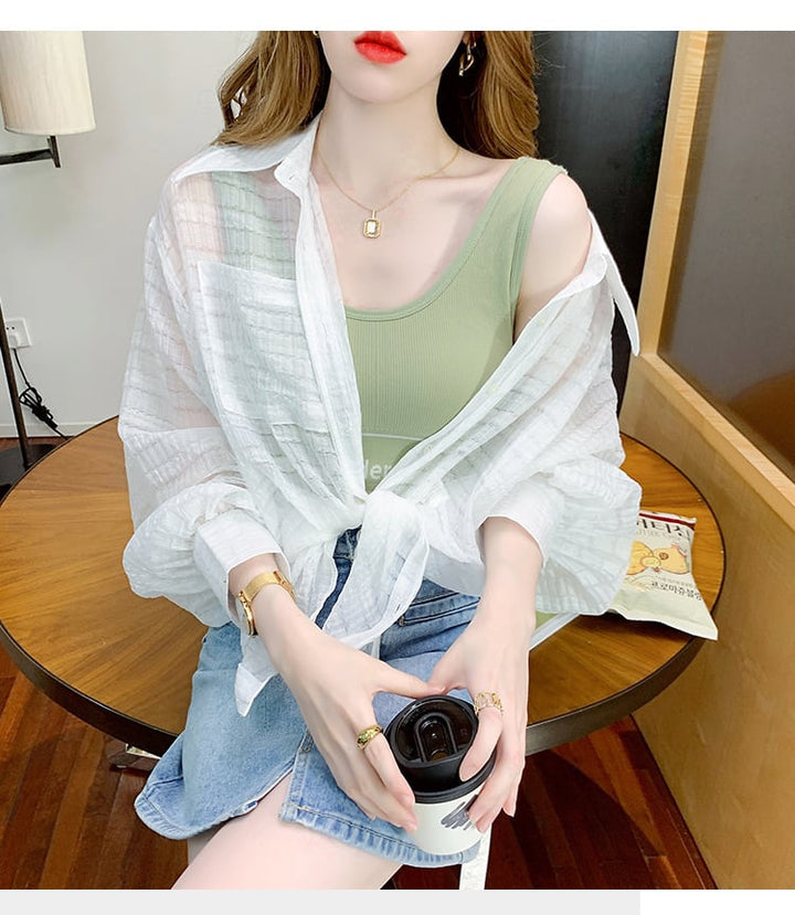 【tops】3色シャツトップス韓国系着心地良いゆったり　M16893