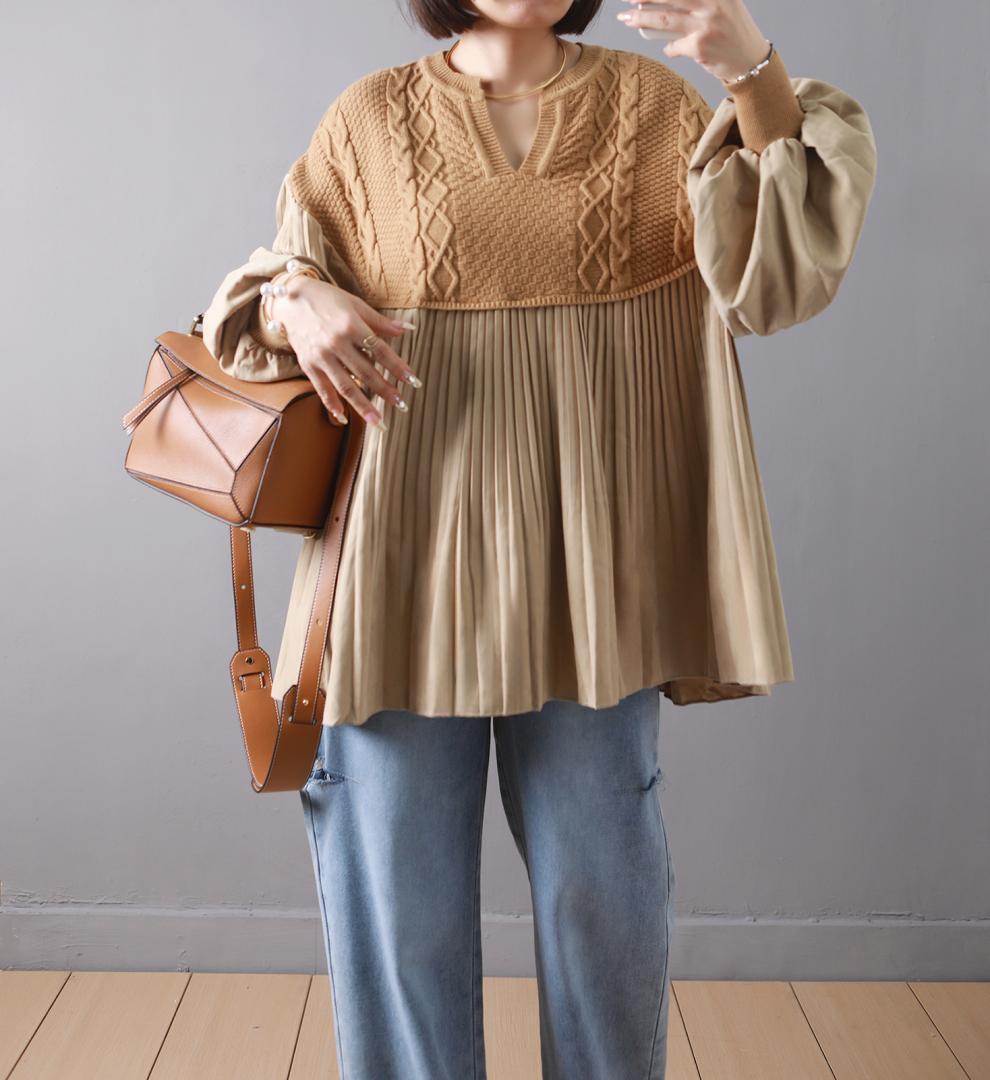 【tops】ニット切り替えトップス　M26842