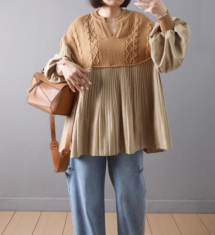 【tops】ニット切り替えトップス　M26842