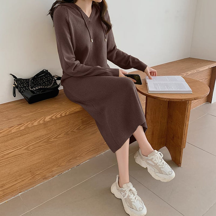 【dress】フード付きニットワンピース韓国系超人気　M17661