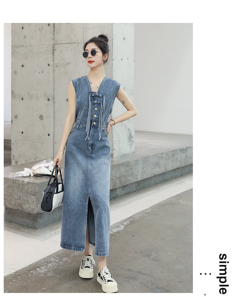 【dress】絶対流行ファッションノースリーブデニムワンピース　M16834