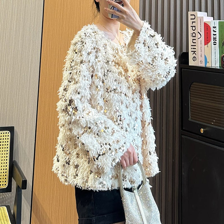【tops】キラキラクルーネックニットセーター　M18106