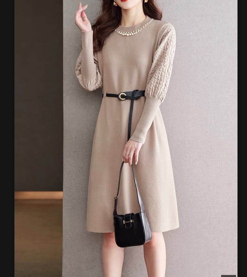 【dress】パール付きニットワンピース　M19126