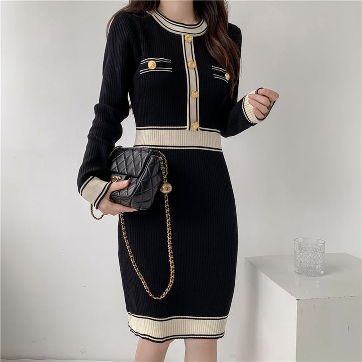 【dress】韓国系超人気エレガントニットワンピース　M17485