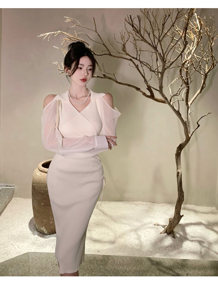 【dress】女性力を高める～オフショルダーニットワンピース　M17054