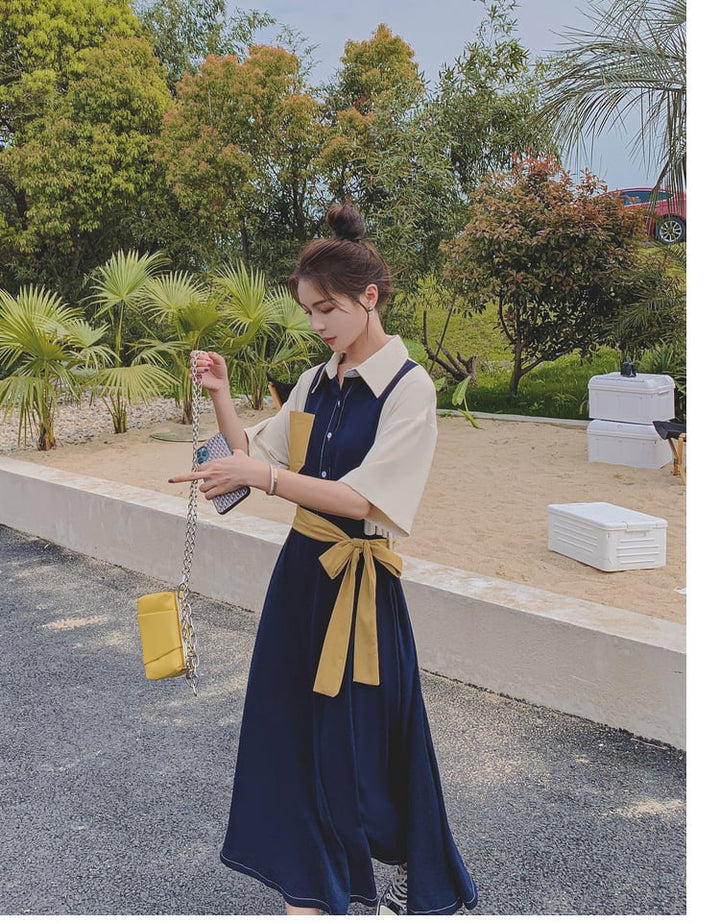 【dress】高級感 ファッション切り替えシャツワンピース　M16803