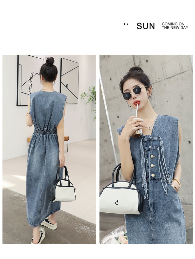 【dress】絶対流行ファッションノースリーブデニムワンピース　M16834