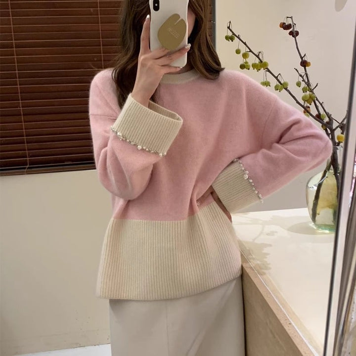 【tops】パール配色ニットセーター　M26767