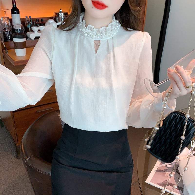 【tops】スタンドネックシャツトップス　M18351