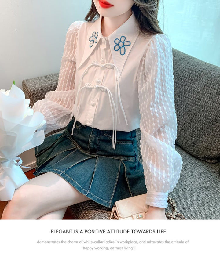 【tops】存在感 スウィートパフスリーブシャツトップス　M17649