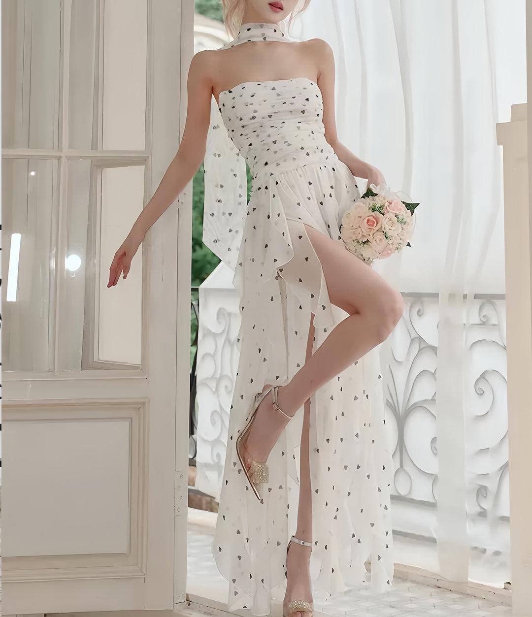 【dress】チョーカー付きハートモチーフロングワンピース　N3563