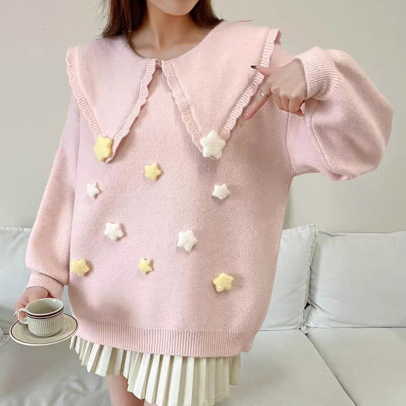 【tops】ピーターパンカラーニットトップス Q8068