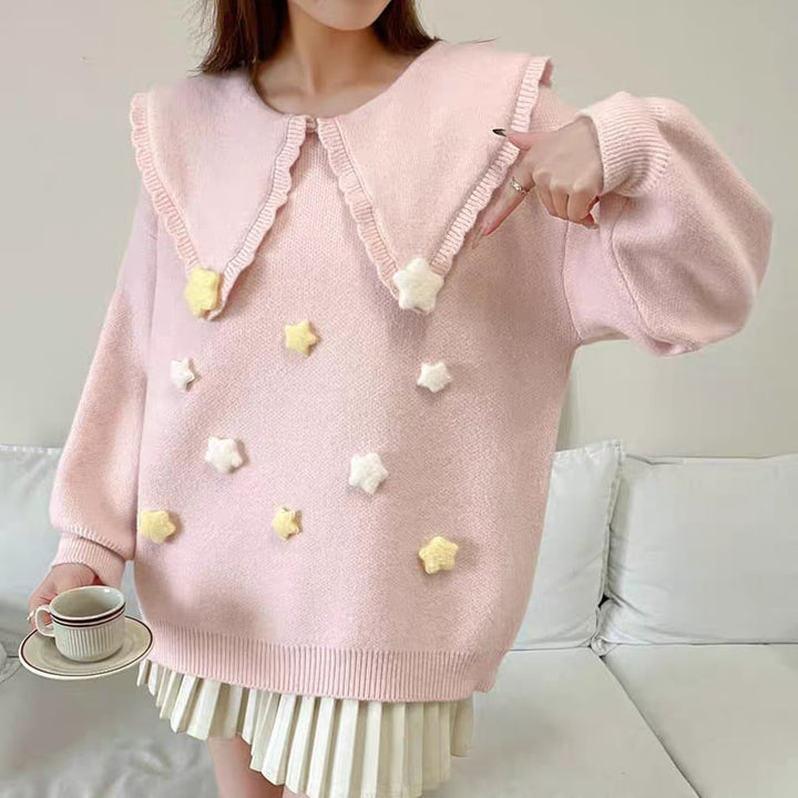 【tops】ピーターパンカラーニットトップス Q8068