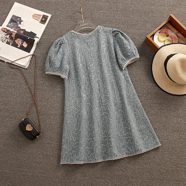 【dress】目立つ！パフスリーブデニムワンピース　M17210