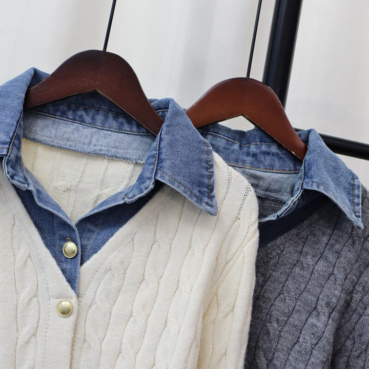 【outer】デニムドッキングニットカーディガン Q7591