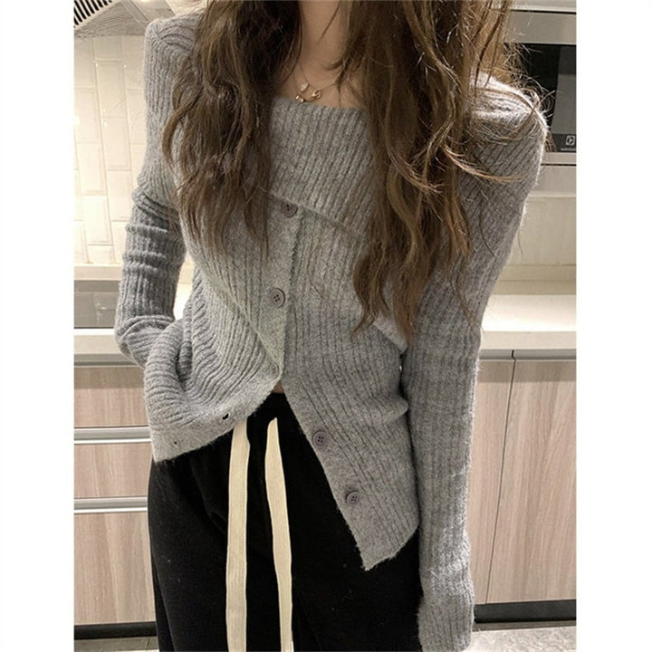 【outer】ボタンデザインニットボートネックトップス　M17701